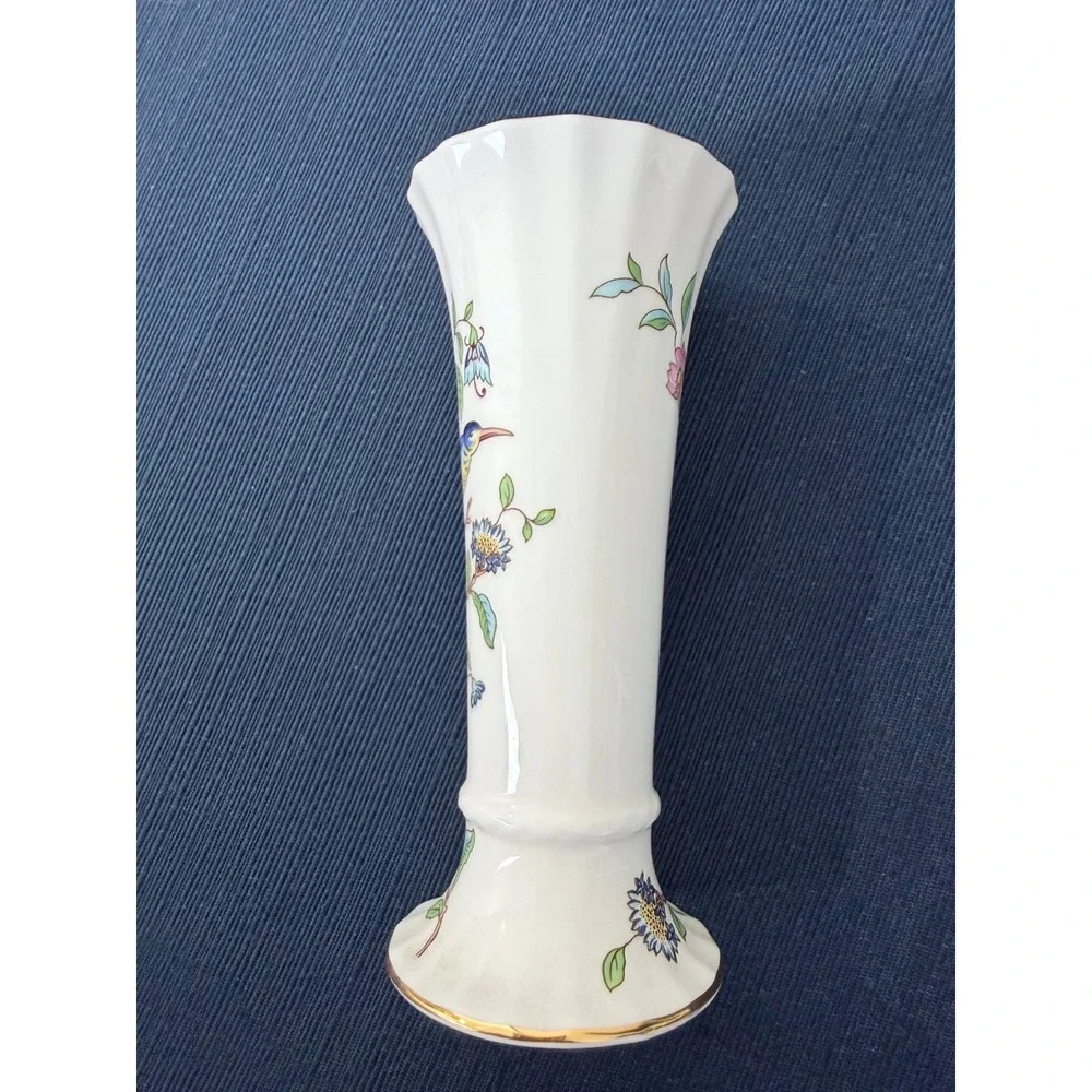 Aynsley Pembroke Bud Vase Bone China Bird Floral Gold Trim English Regencycore